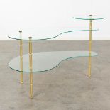 A small Etagre/coffee table, brass and glass. Circa 1970. (L: 50 x W: 90 x H: 60 cm)