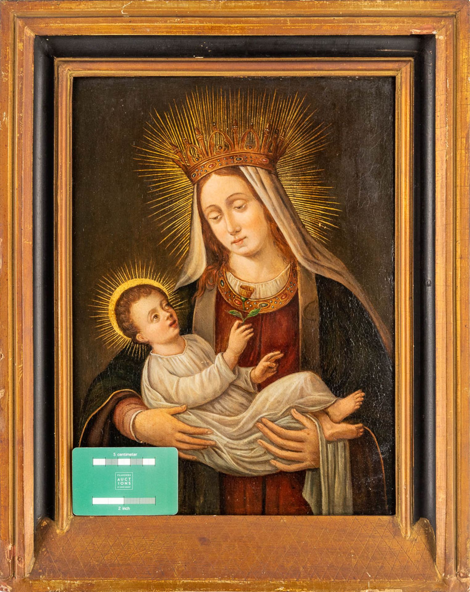 Virgin Mary with child', an antique painting, oil on panel. 16th/17th C. (W: 27 x H: 36,3 cm) - Image 2 of 8