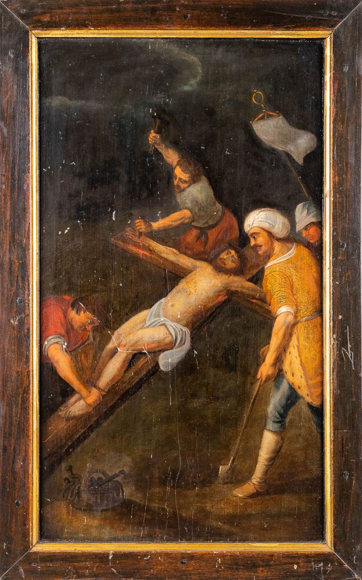 The crucifixion of Christ, a painting, oil on panel. No signature found, 18th C. (W: 51 x H: 81 cm)