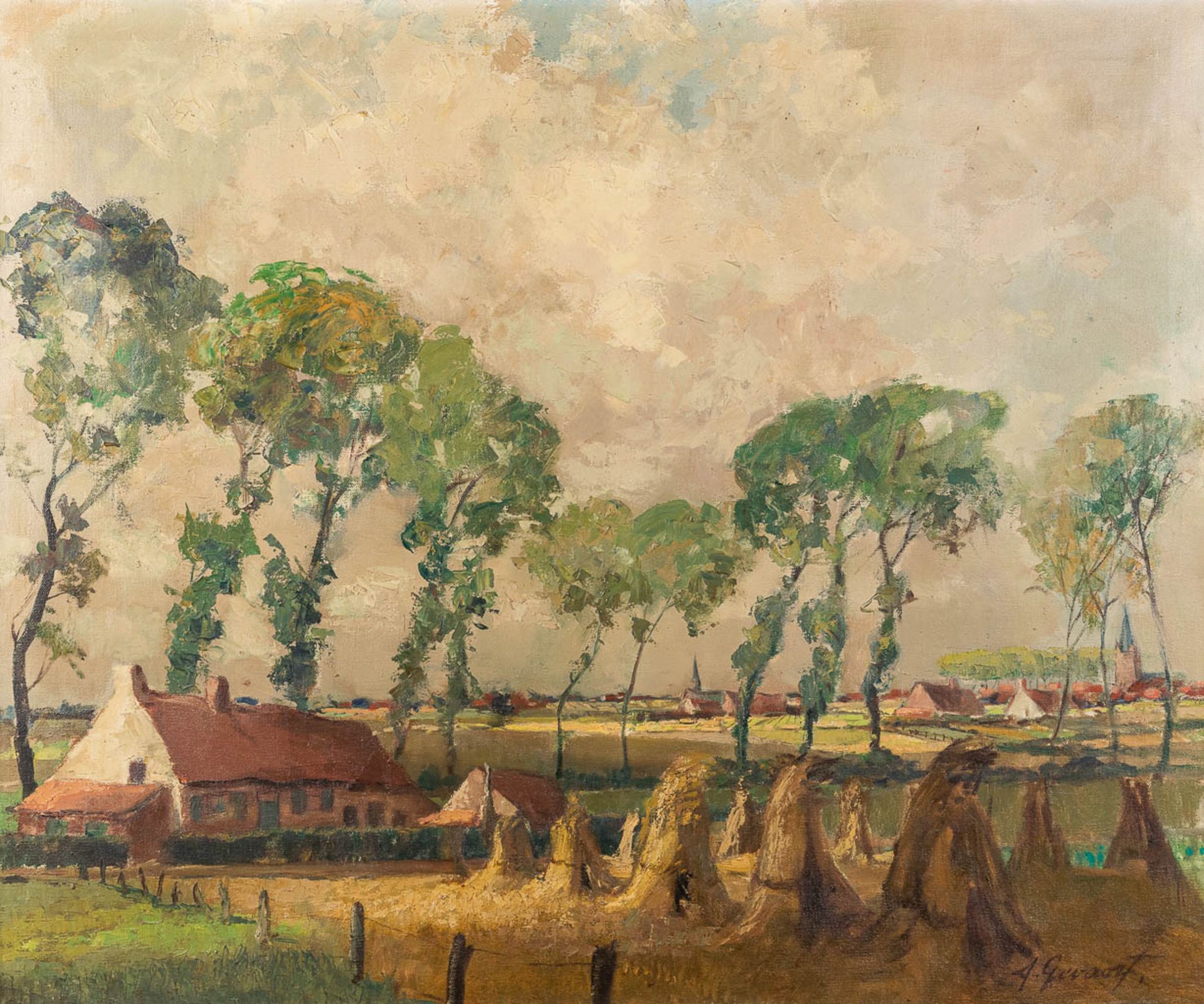 Alidor GEVAERT (1911-1997) 'Boerderij met Vlasschoven' oil on canvas. (W: 120 x H: 100 cm)