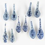 A set of 10 Chinese blue-white spoons with double Xi marks of happiness, scrolls and flowers. 18th/1