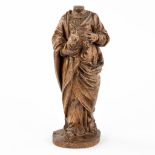 An antique wood sculpture 'Decapitated Saint John The Baptist, oak, 18th C. (L: 11 x W: 10 x H: 28 c