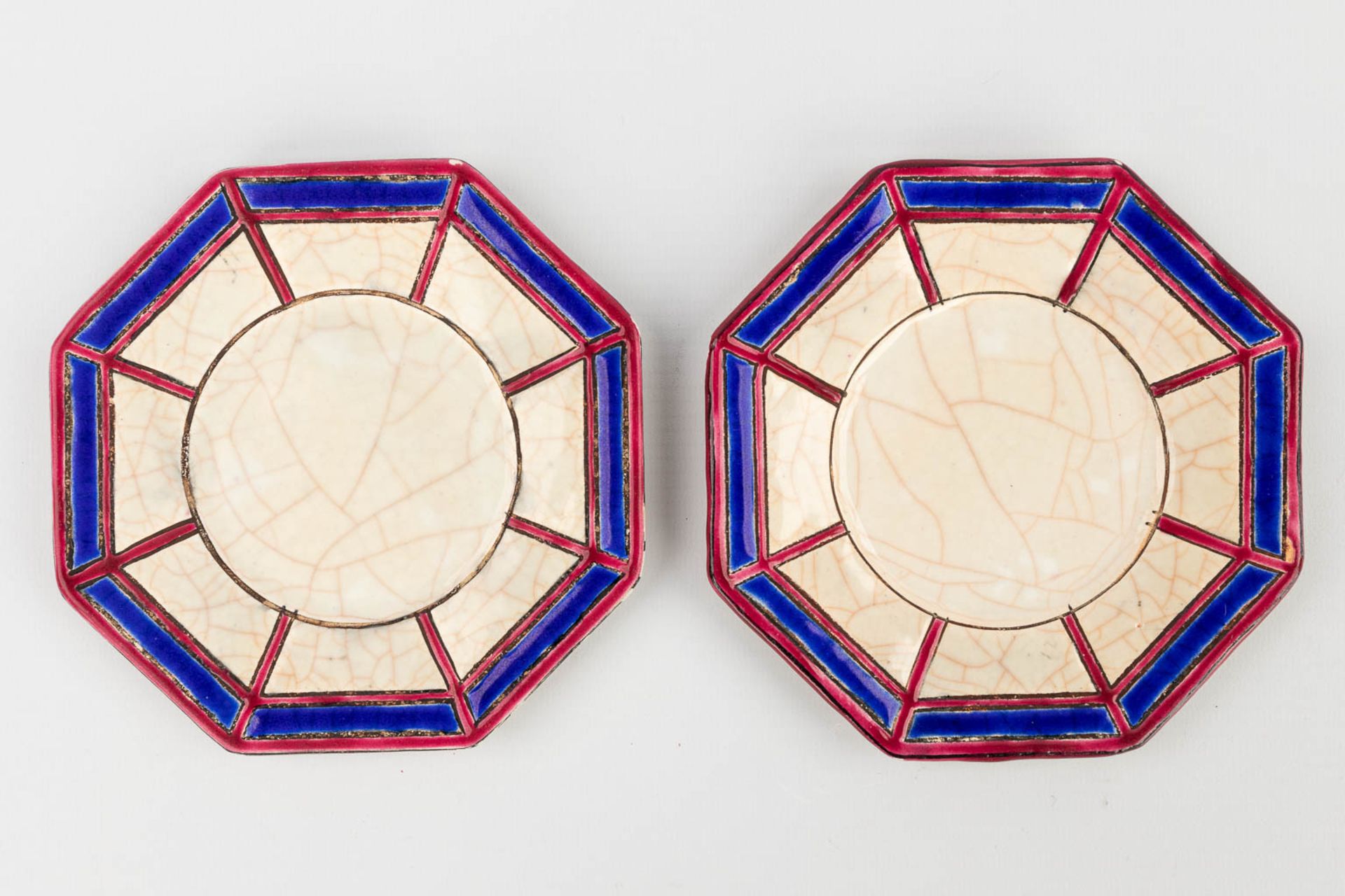 Longwy France, a Tte-ˆ-Tte, glazed faience, art deco. (L: 28 x W: 34 x H: 14 cm) - Image 16 of 17