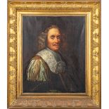 An antique portrait, oil on canvas. Framed in an empire-style frame. 19th century. (W: 59 x H: 72 cm