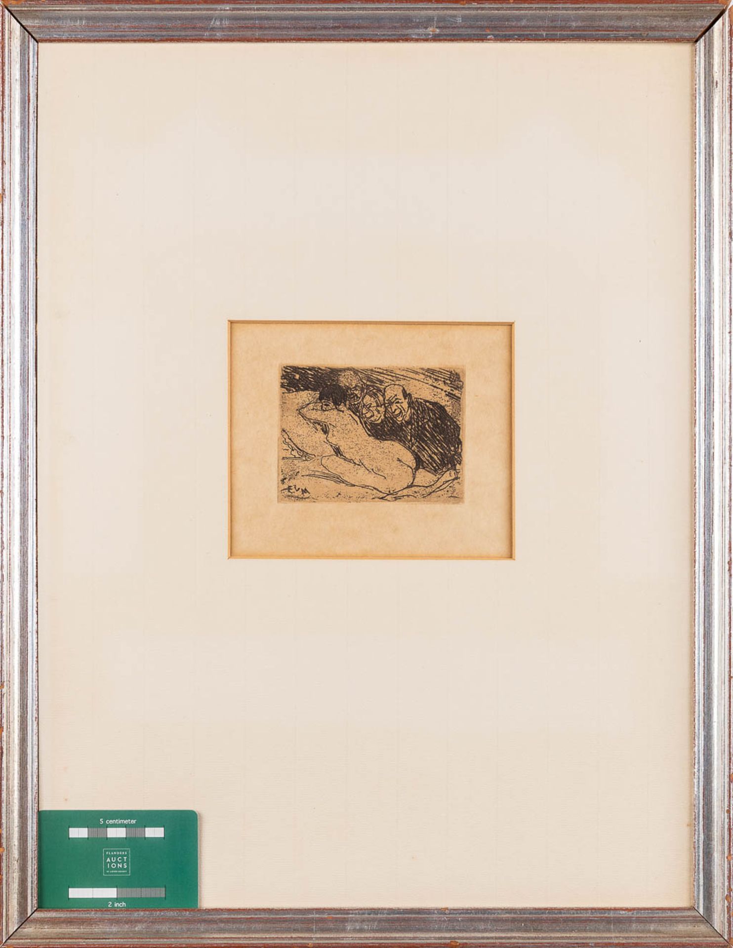 Eugeen VAN MIEGHEM (1875-1930) 'Trois épieurs' an etching, 1922. (W: 9,8 x H: 7,1 cm) - Image 2 of 6