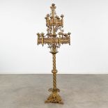 A large Church candelabra, bronze in a Gothic Revival style. Circa 1900. (H: 157 x D: 56 cm)