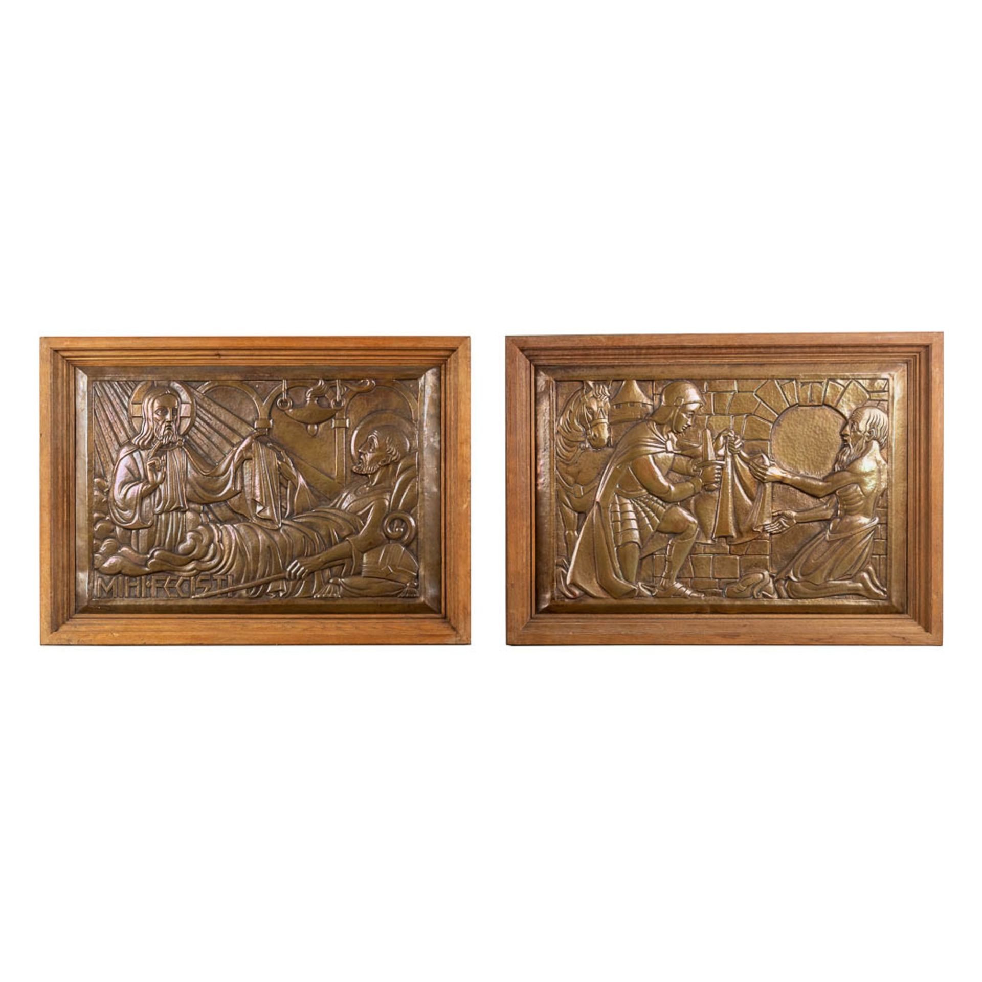A pair of panels with religious scnes. Circa 1950. (W: 90 x H: 64 cm)