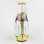 Boch Keramis, a vase with fruit decor, art deco. (H: 32,5 x D: 14,5 cm)