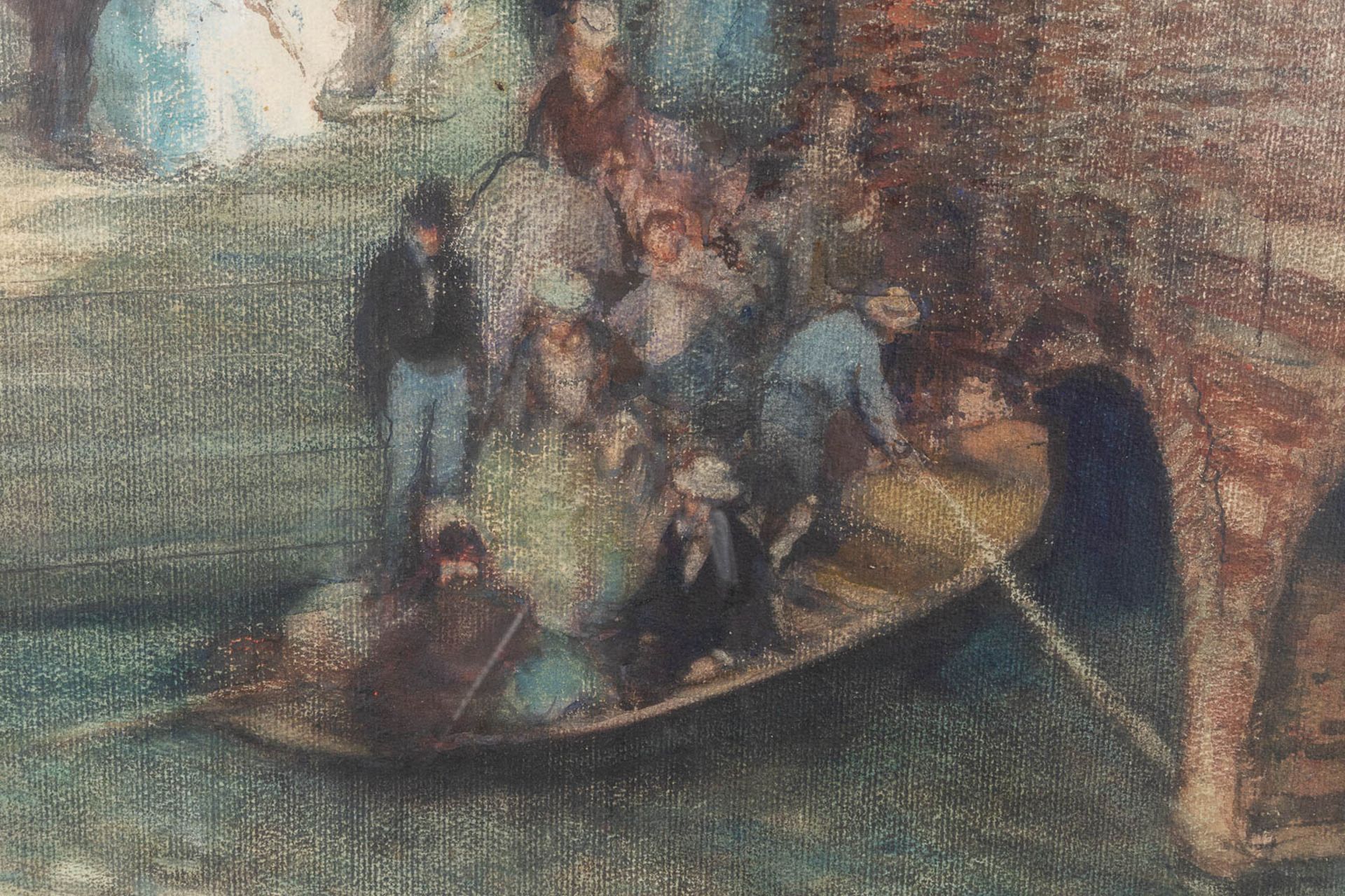 Fernand TOUSSAINT (1873-1955/56) 'Wedding boatride' mixed media on board. (W: 80 x H: 65 cm) - Image 5 of 7
