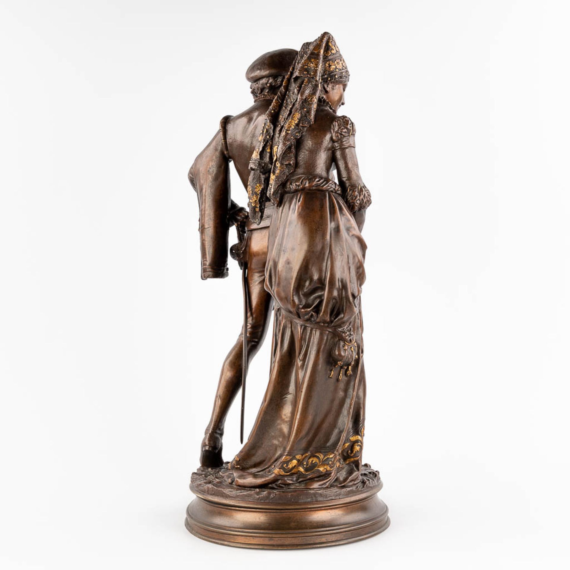 Adrien Etienne GAUDEZ (1845-1902) 'Gentleman and woman' patinated bronze. (H: 62 x D: 26 cm) - Image 7 of 15