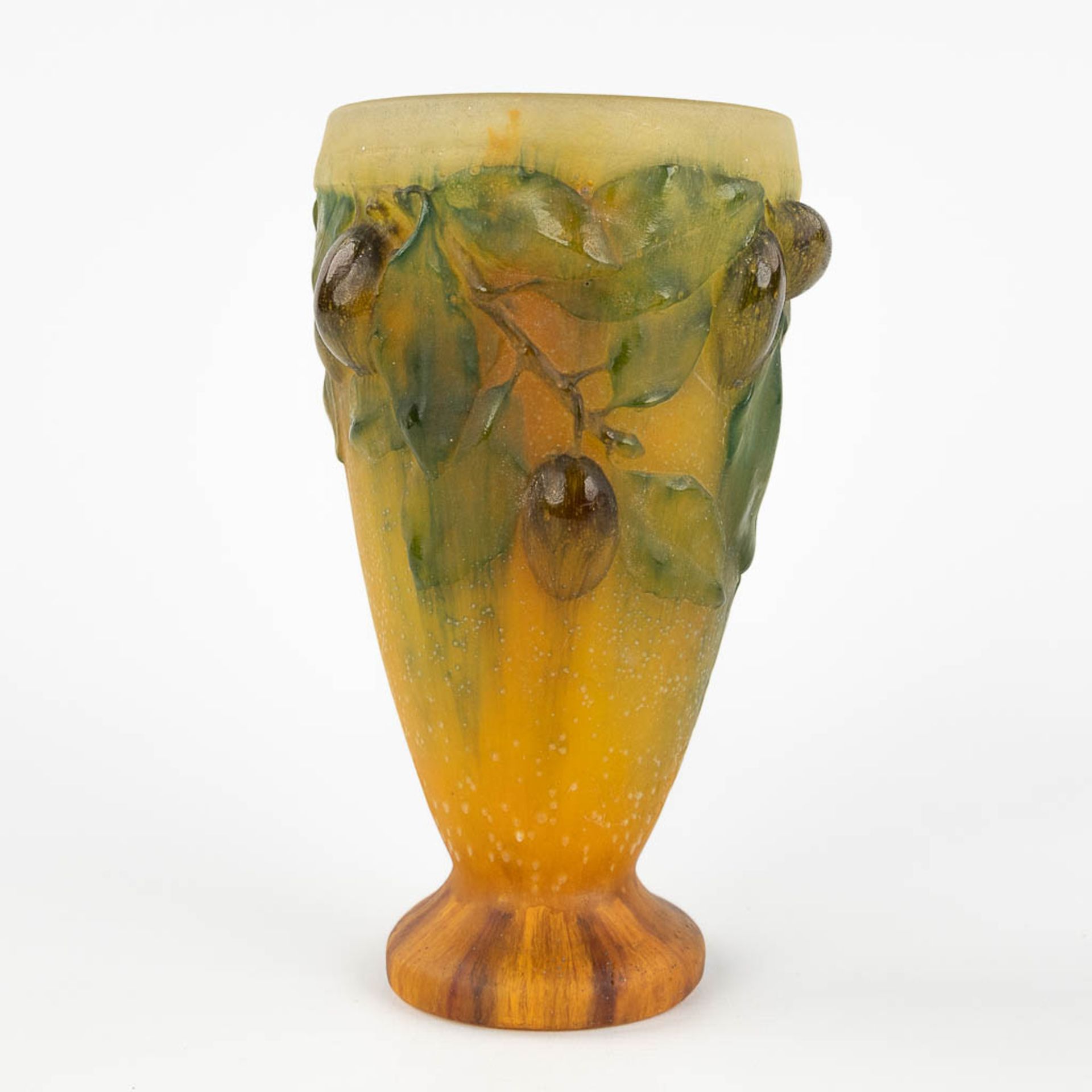Amalric WALTER &amp; Henry BERGE (XIX-XX) 'Plum Vase' pate de verre. (H: 20 x D: 12 cm) - Image 4 of 14