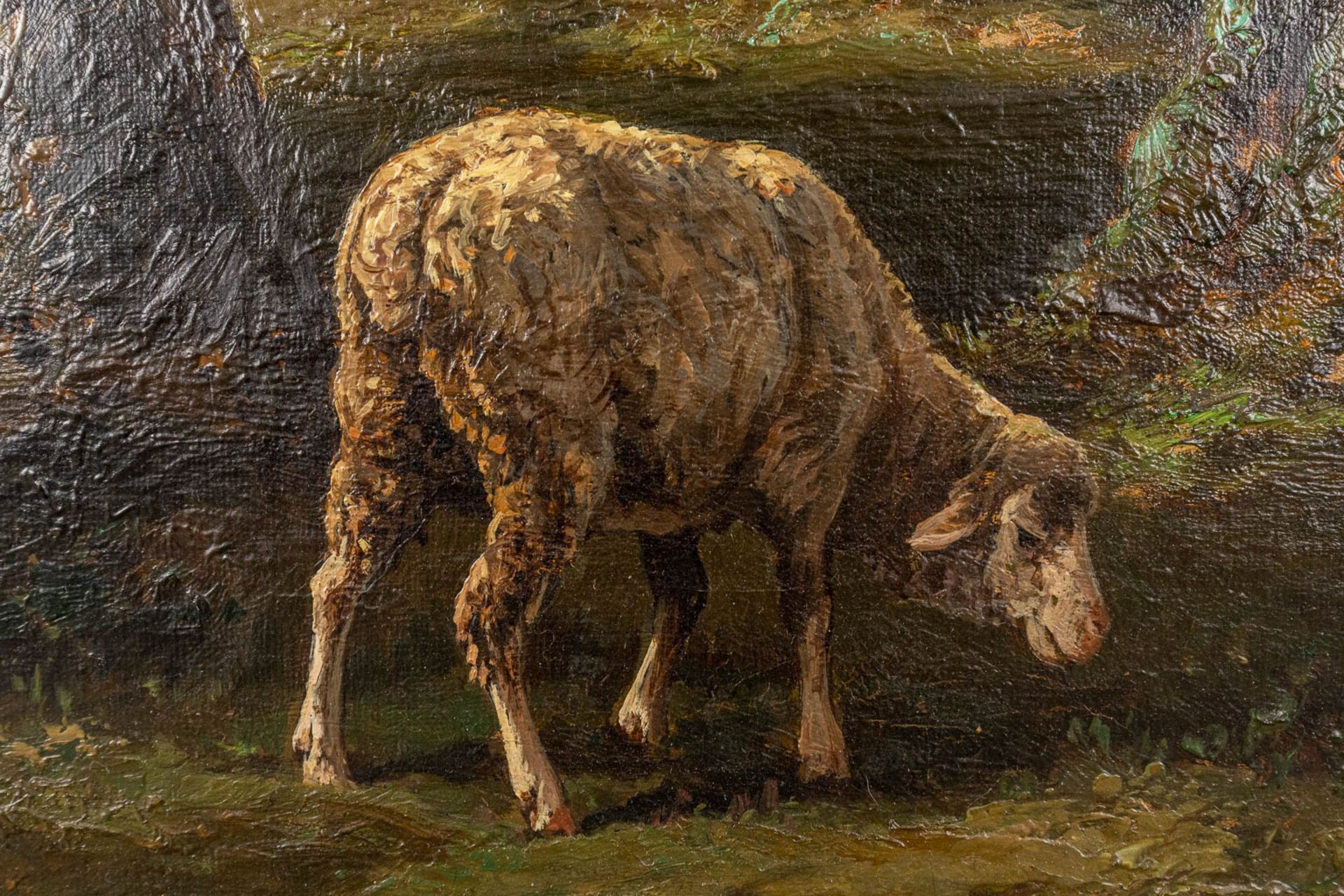 Charles Ferdinand CERAMANO (1829/31-1909) 'Sheep in Barbison Forest' oil on canvas. 1880. (W: 81 x H - Image 8 of 12