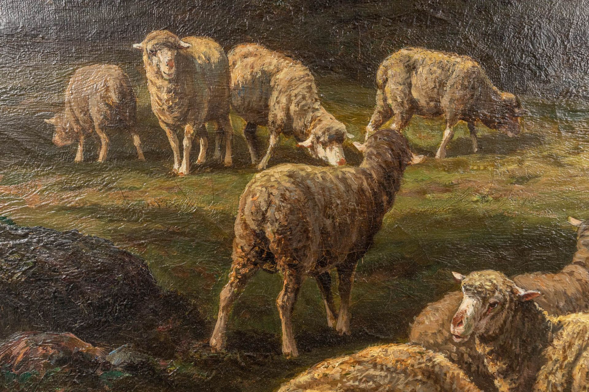 Charles Ferdinand CERAMANO (1829/31-1909) 'Sheep in Barbison Forest' oil on canvas. 1880. (W: 81 x H - Image 4 of 12
