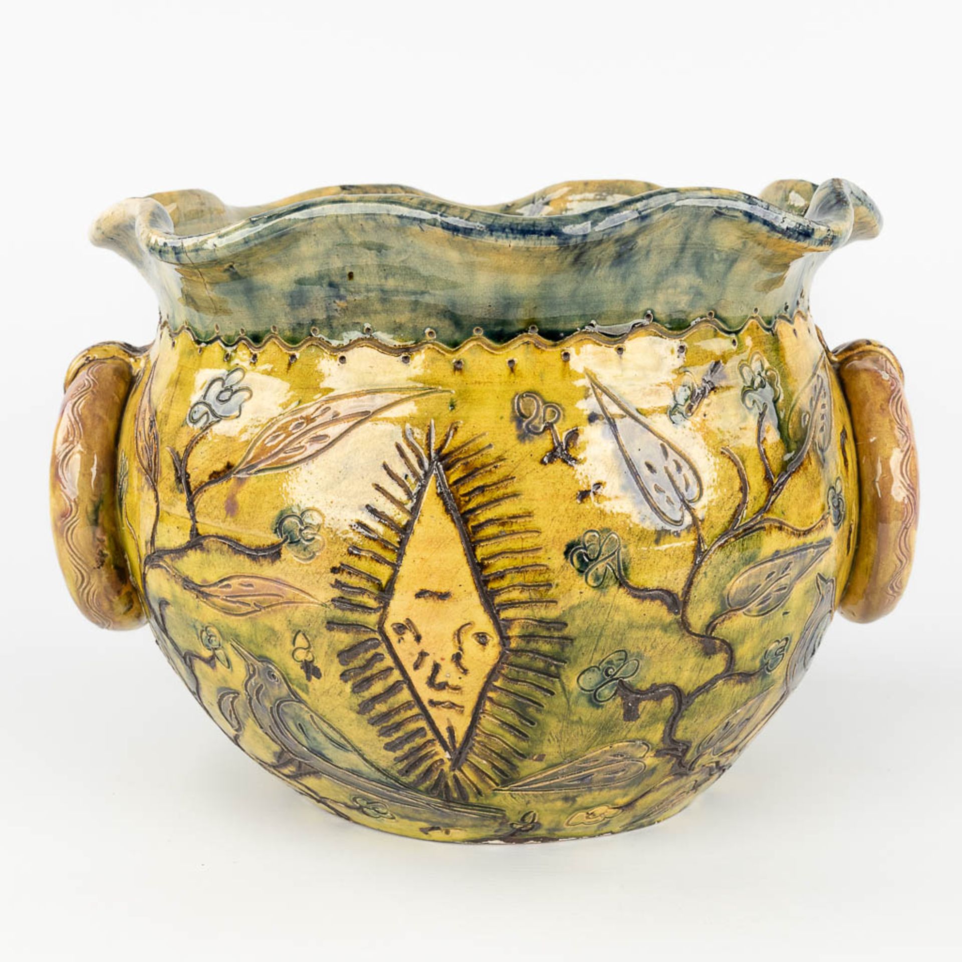 A Cache pot made of Flemish Earthenware, Bredene. 19th century. (L: 36,5 x W: 40 x H: 28 cm) - Image 5 of 12