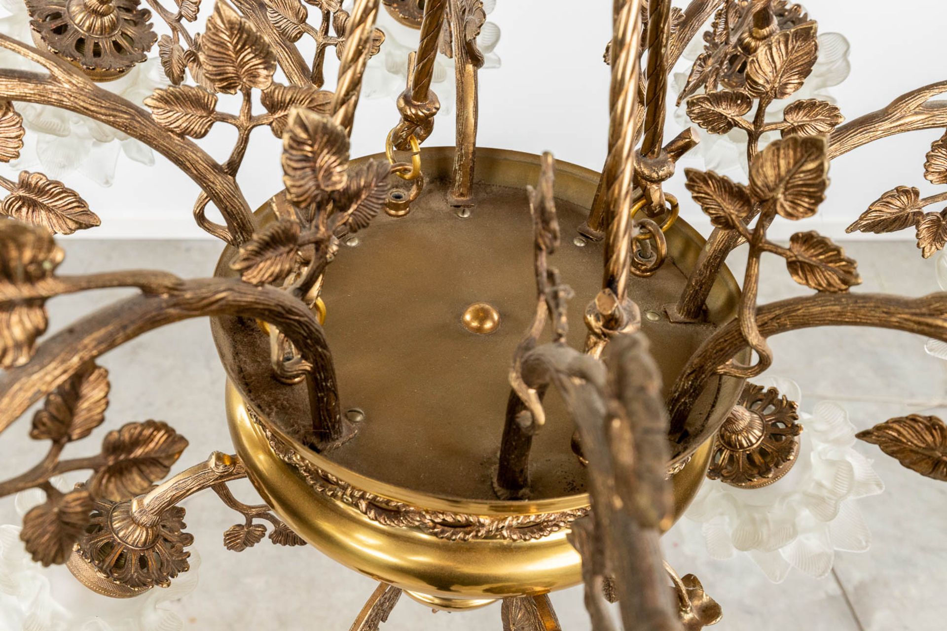 A chandelier, brass with glass shades. Circa 1970. (H: 85 x D: 85 cm) - Image 6 of 10