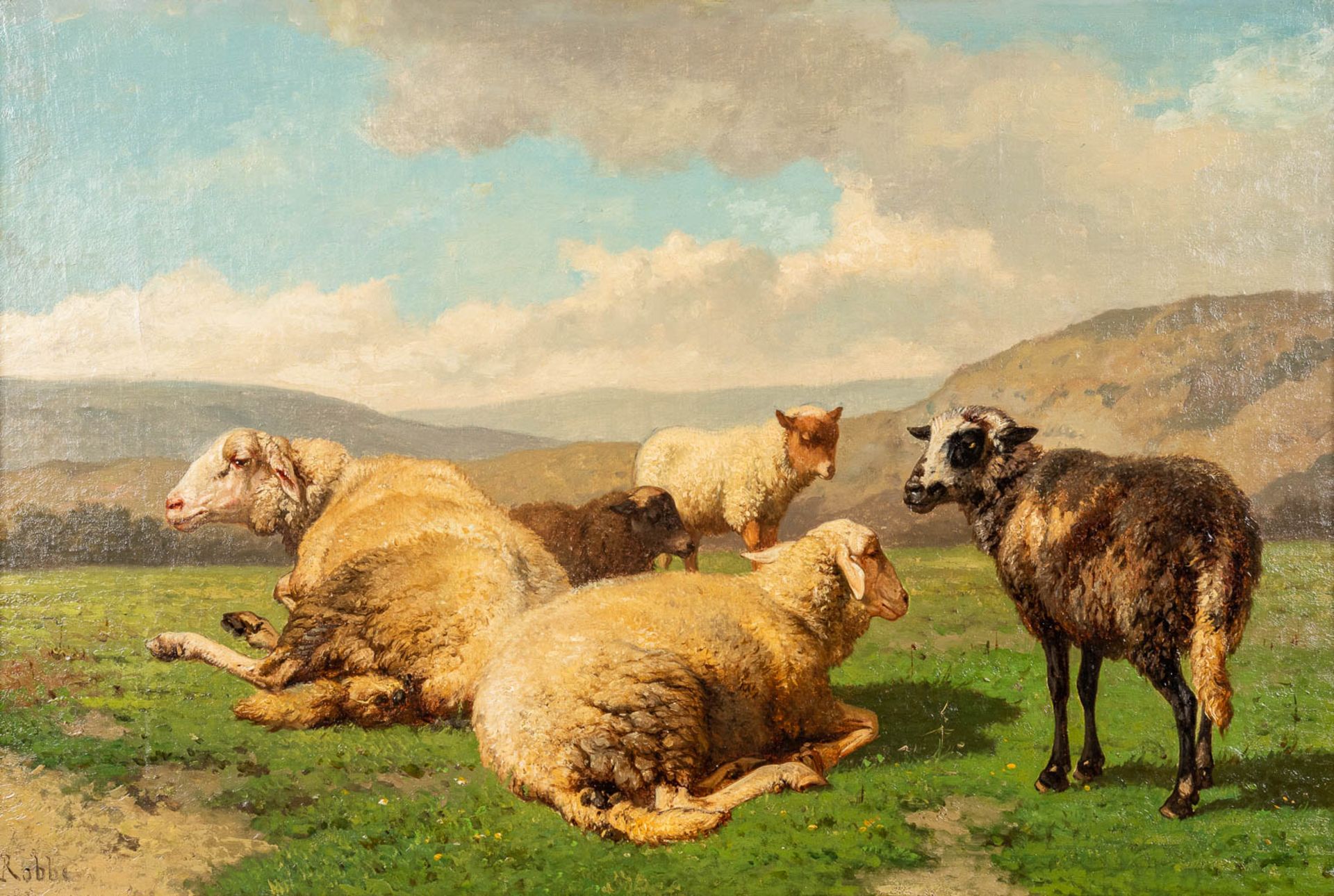 Louis ROBBE (1806-1887) 'The Black Sheep' a painting, oil on canvas. (W: 70 x H: 46 cm)