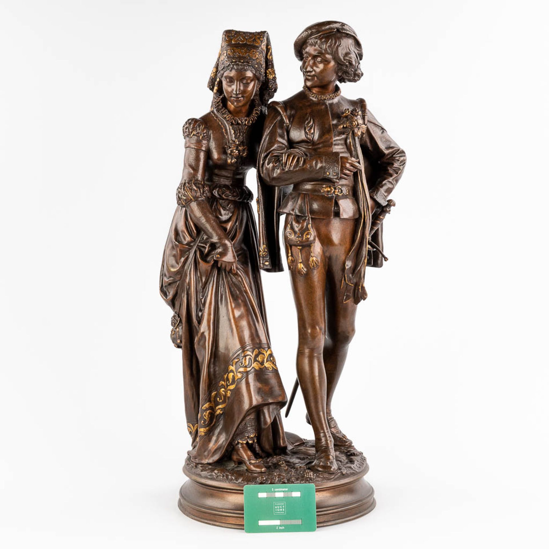 Adrien Etienne GAUDEZ (1845-1902) 'Gentleman and woman' patinated bronze. (H: 62 x D: 26 cm) - Image 2 of 15