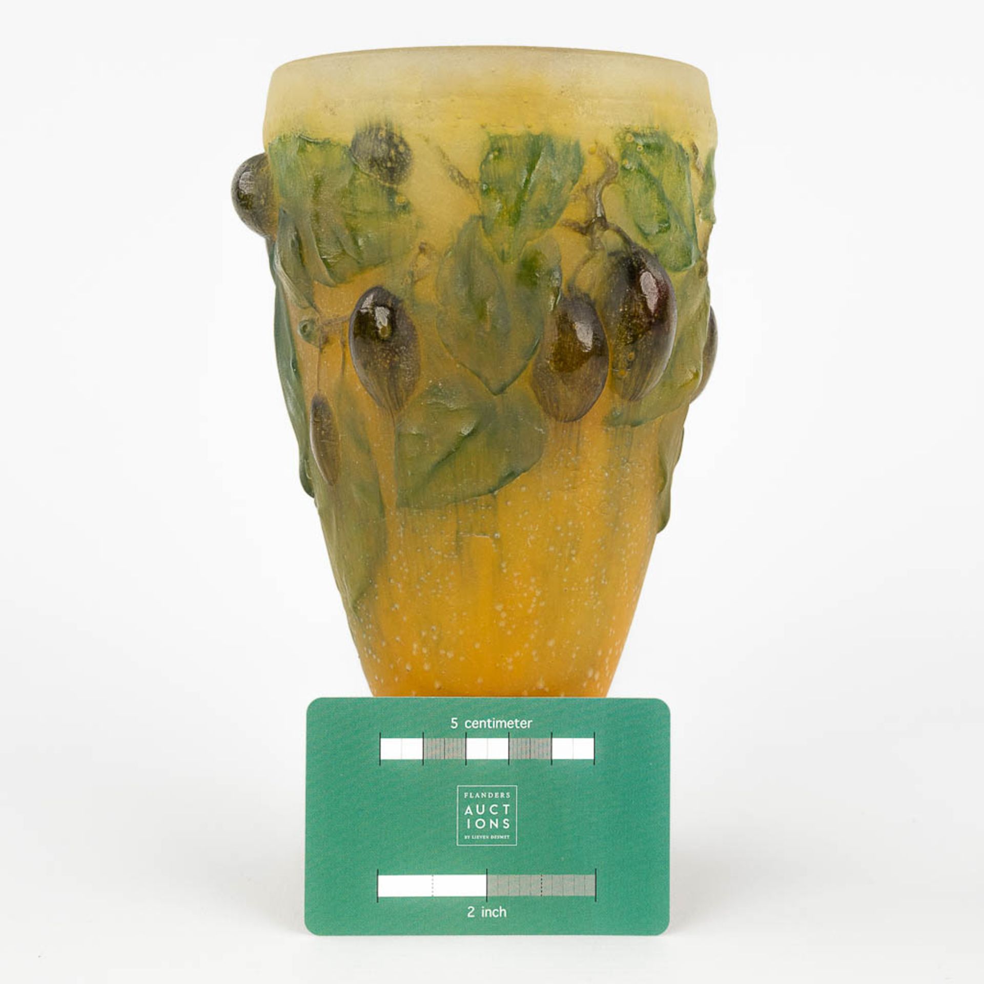 Amalric WALTER &amp; Henry BERGE (XIX-XX) 'Plum Vase' pate de verre. (H: 20 x D: 12 cm) - Image 2 of 14