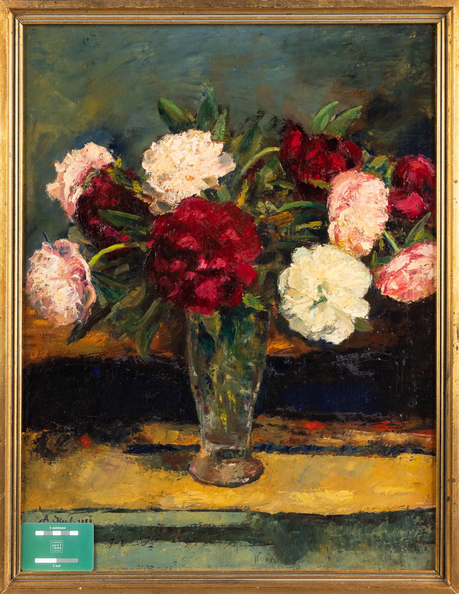 Albert STEEL (c.1915) 'Flowers' oil on canvas. 1952. (W: 50 x H: 65 cm) - Image 2 of 6