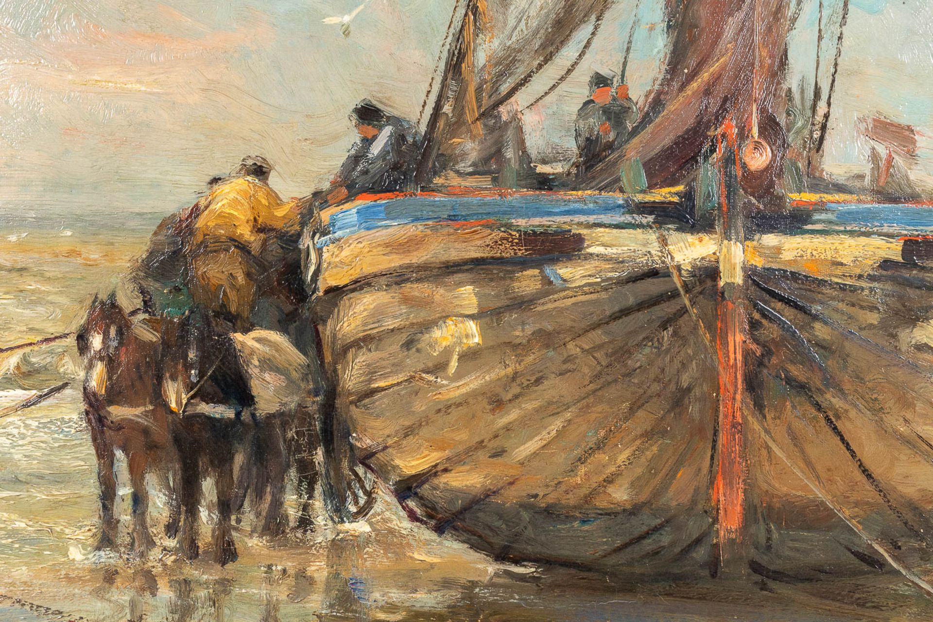 Franz COURTENS (1854-1943) 'Bateau de Pche ˆ la c™te' oil on canvas. (W: 84 x H: 117 cm) - Image 4 of 7