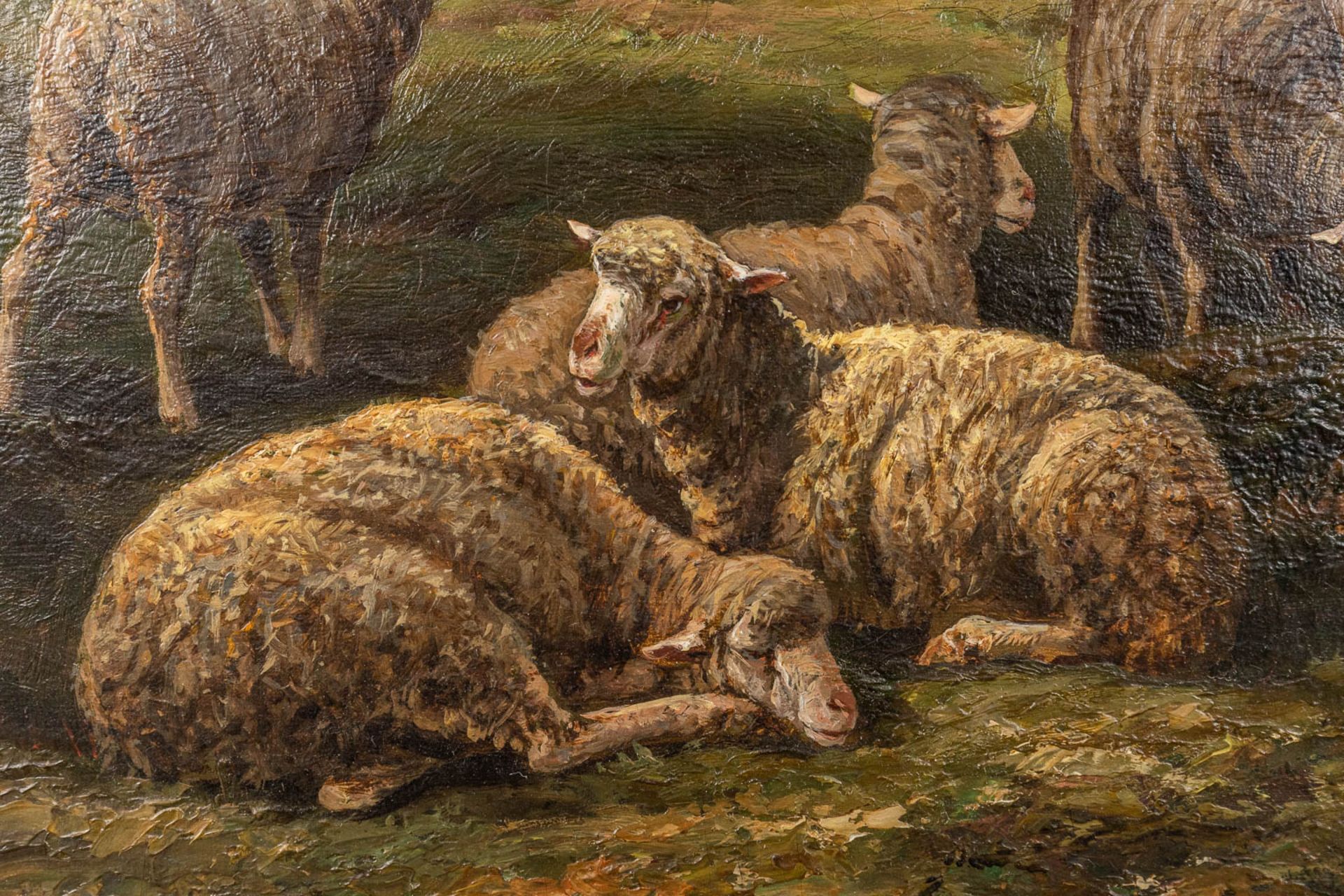 Charles Ferdinand CERAMANO (1829/31-1909) 'Sheep in Barbison Forest' oil on canvas. 1880. (W: 81 x H - Image 5 of 12