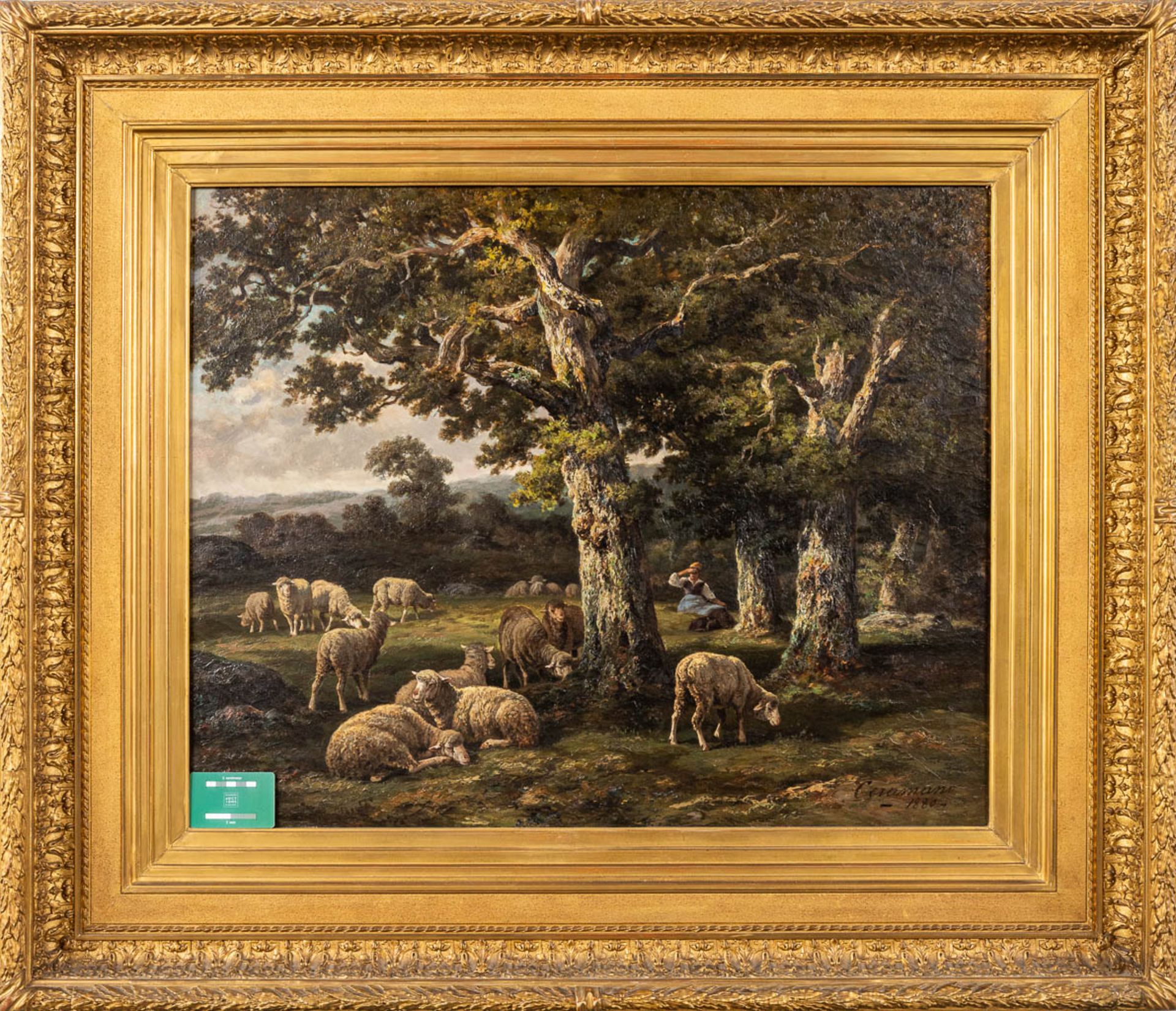 Charles Ferdinand CERAMANO (1829/31-1909) 'Sheep in Barbison Forest' oil on canvas. 1880. (W: 81 x H - Image 2 of 12