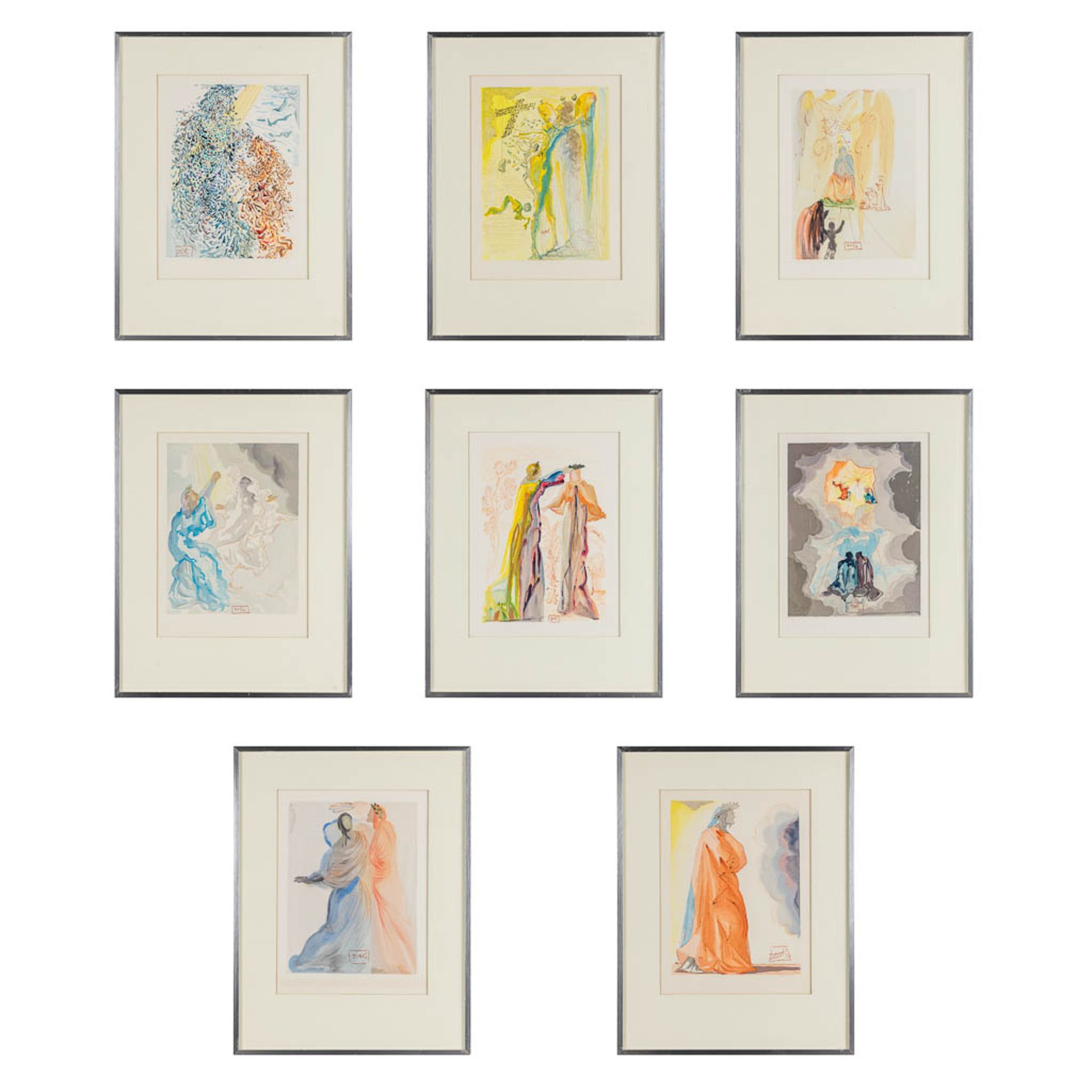 Salvador DALI (1904-1989) 'Dante Alegieri: Divine Comedy', a set of 8 prints. (W: 21,5 x H: 29 cm)