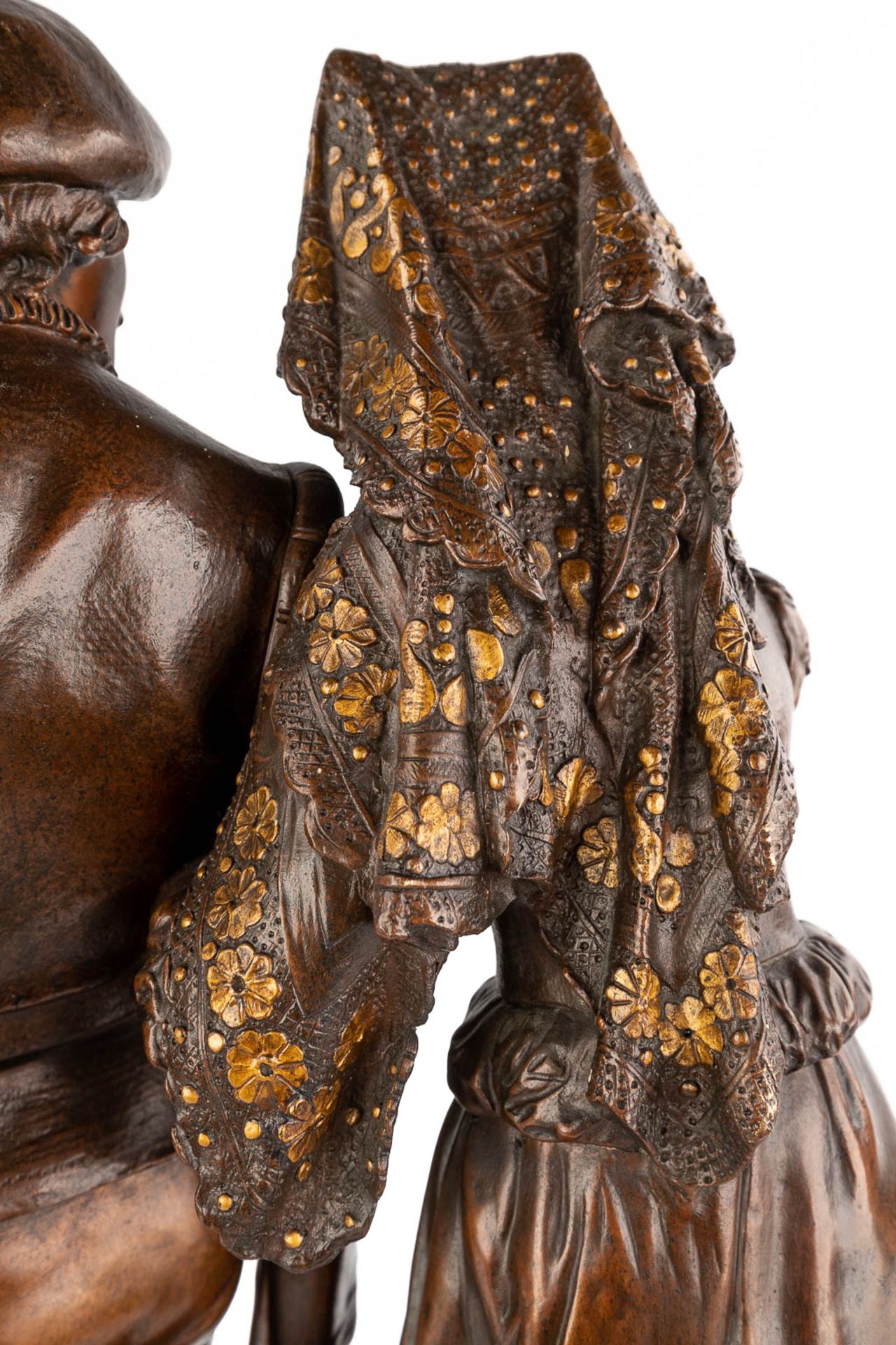 Adrien Etienne GAUDEZ (1845-1902) 'Gentleman and woman' patinated bronze. (H: 62 x D: 26 cm) - Image 14 of 15