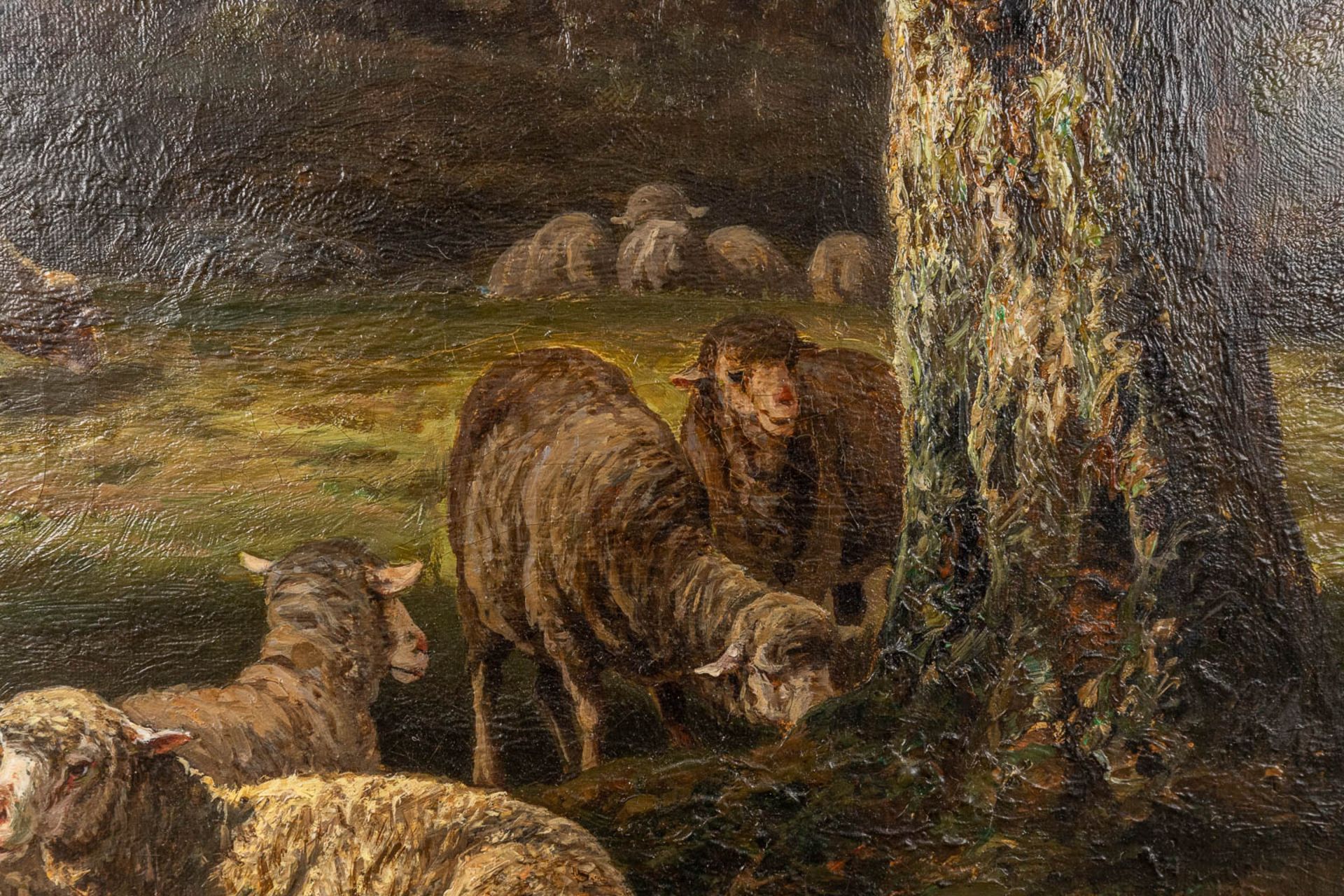 Charles Ferdinand CERAMANO (1829/31-1909) 'Sheep in Barbison Forest' oil on canvas. 1880. (W: 81 x H - Image 6 of 12