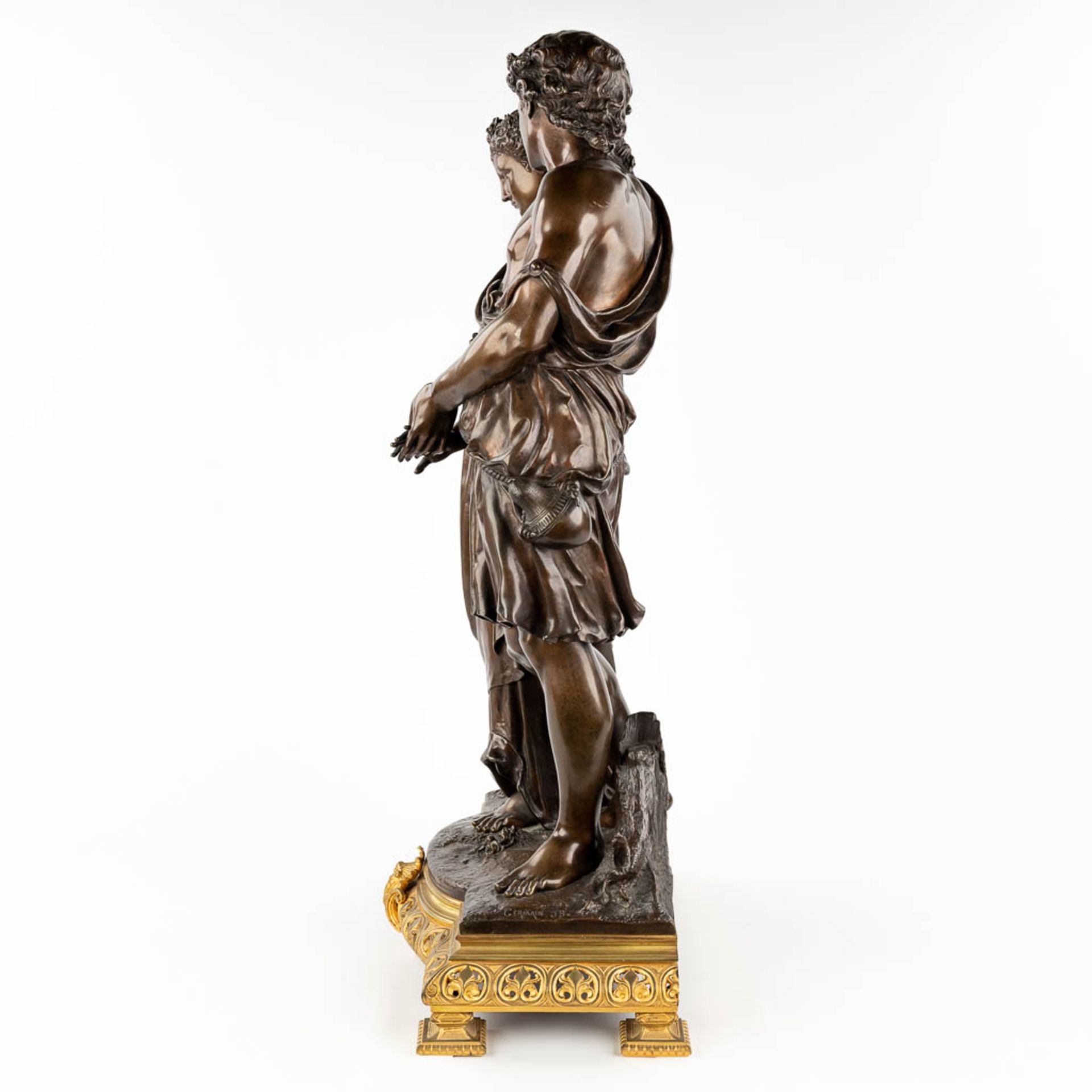 Jean-Baptiste GERMAIN (1841-1910) 'Figure of classical youth and maiden' patinated bronze. (L: 25 x - Image 3 of 11