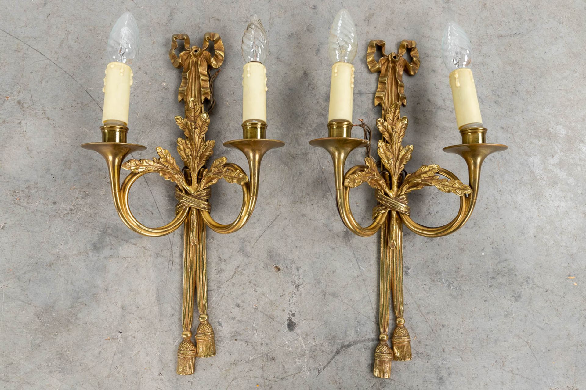 A collection of 6 pairs of wall lamps in Louis XVI, Louis XV and empire style. 20th century. (H: 42 - Image 15 of 16