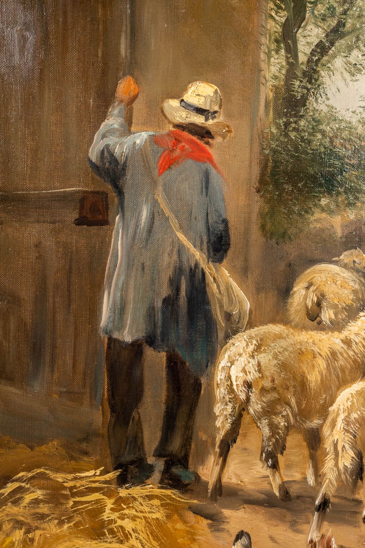 Henry SCHOUTEN (1857/64-1927) 'Sheep herder' oil on canvas. (W: 60 x H: 75 cm) - Image 4 of 8