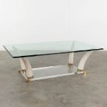 A mid-century faux tusk coffee table, acrylic and glass. Circa 1970-1980. (L: 80 x W: 120 x H: 40 cm