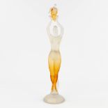 A female figurine holding grapes, Blown Glass, Murano Italy. (H: 50 x D: 11,5 cm)