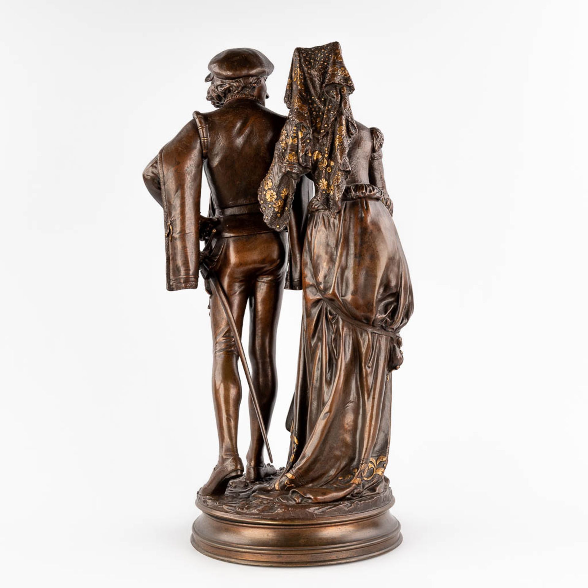 Adrien Etienne GAUDEZ (1845-1902) 'Gentleman and woman' patinated bronze. (H: 62 x D: 26 cm) - Image 6 of 15