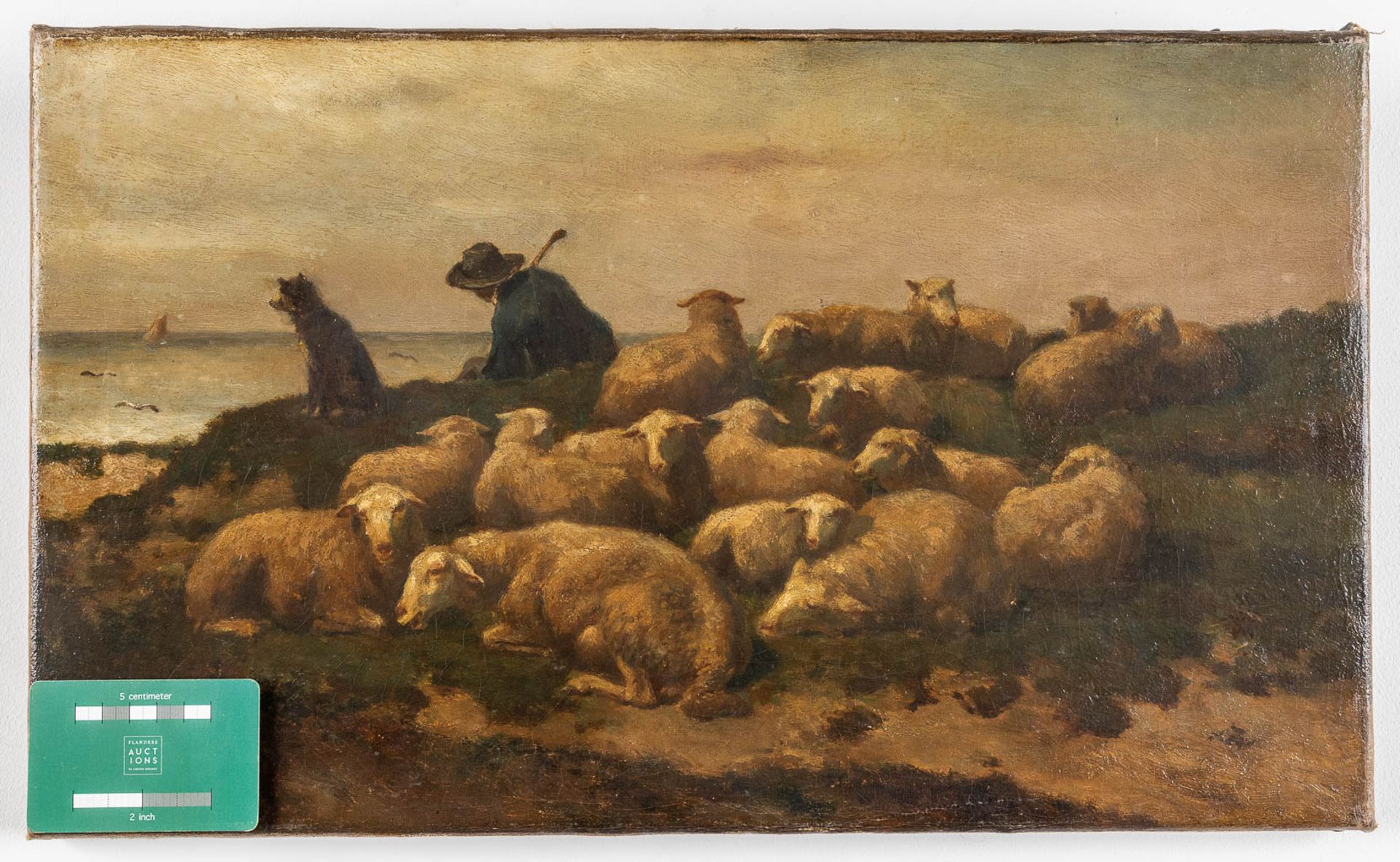Edouard WOUTERMAERTENS (1819-1897) 'Sheep and shepperd', oil on canvas. (W: 50 x H: 30 cm) - Image 2 of 8