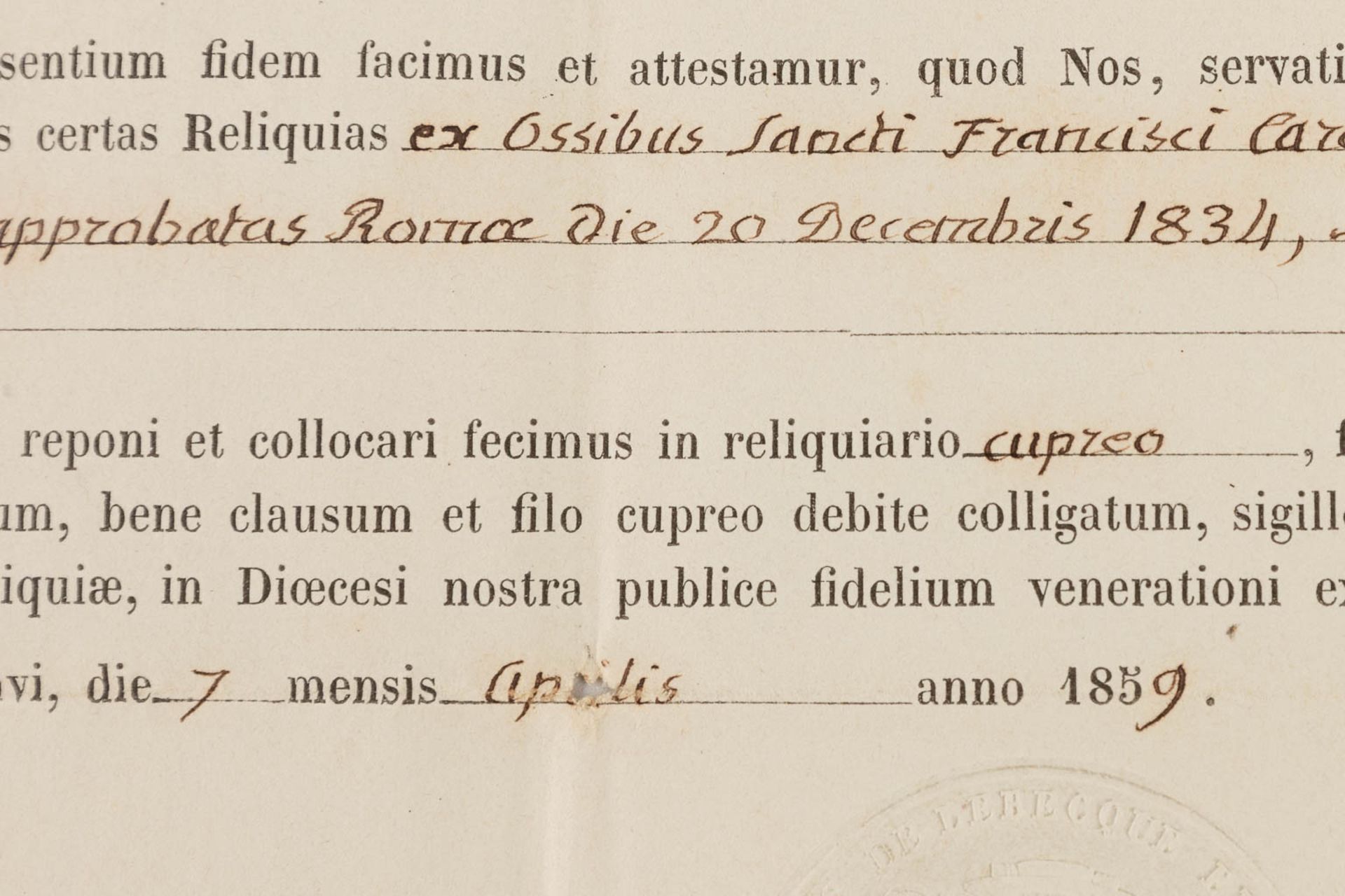 A theca with a relic Ex Ossibus Sancti Francisci Caracciolo Confessoris. Franciscus Caracciolo. (D: - Image 5 of 6