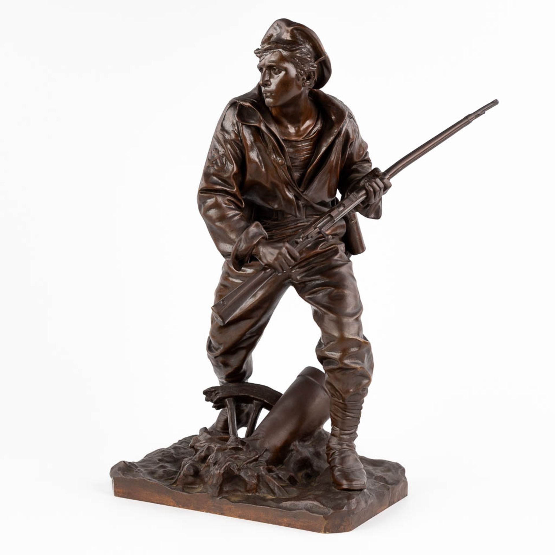 Aristide CROISY (1840-1899) 'Soldier', patinated bronze. 19th C. (L: 22 x W: 30 x H: 49 cm) - Image 7 of 14