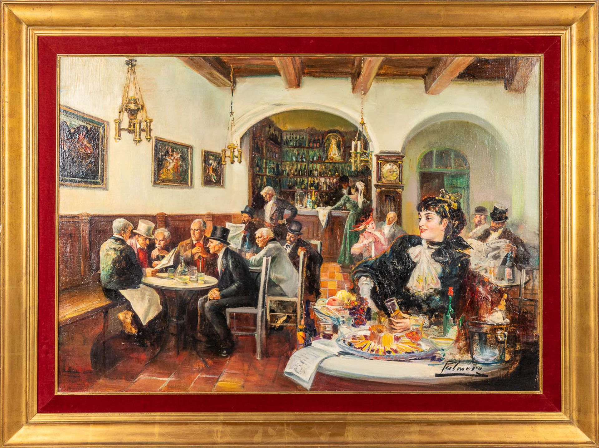 Alfredo PALMERO (1901-1991) 'Tavern' oil on canvas. (L: 81 x W: 116 cm) - Image 3 of 11