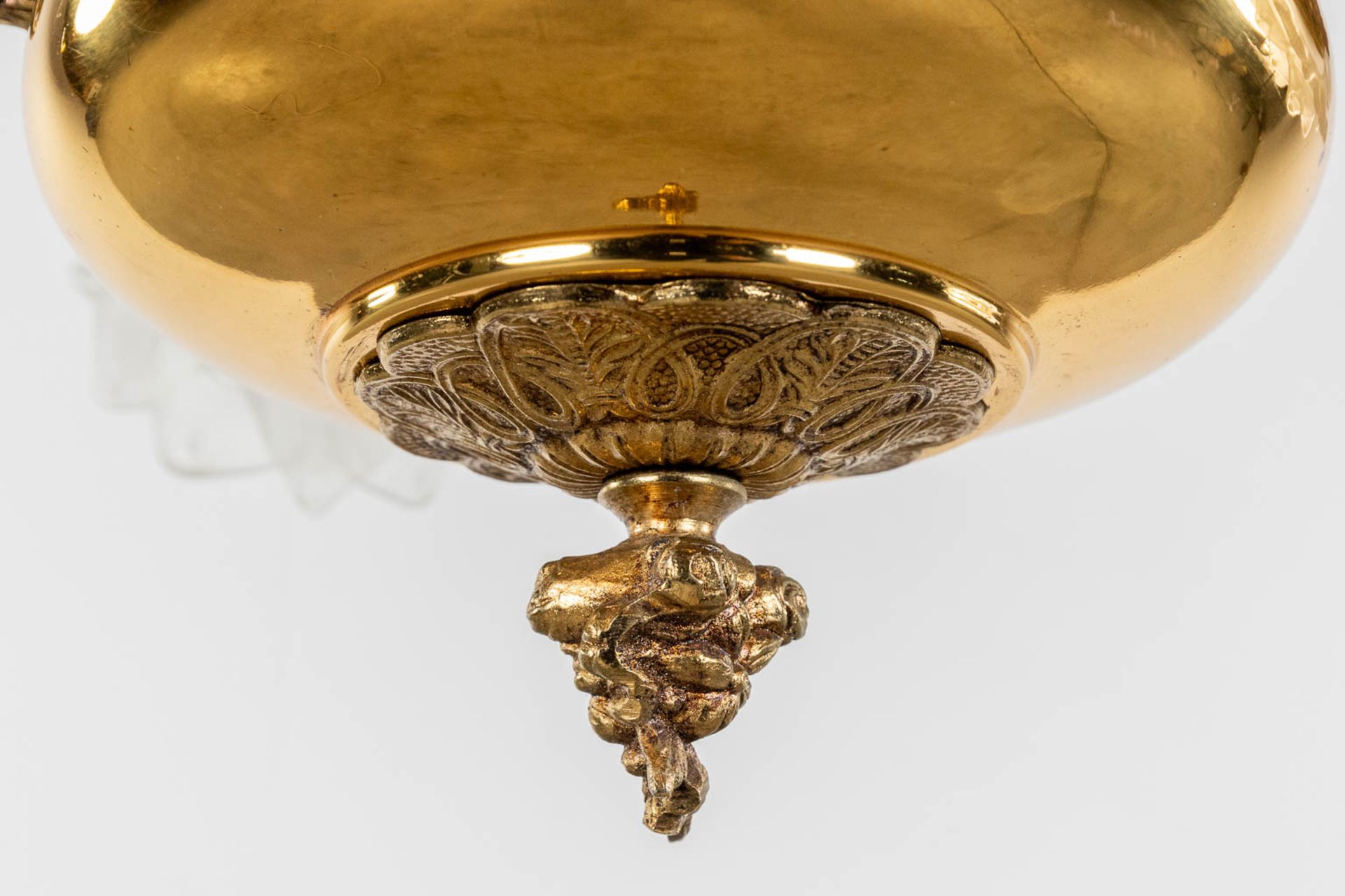 A chandelier, brass with glass lampshades, circa 1970. (H: 60 x D: 40 cm) - Image 8 of 9