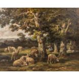 Charles Ferdinand CERAMANO (1829/31-1909) 'Sheep in Barbison Forest' oil on canvas. 1880. (W: 81 x H