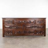 A large sideboard with drawers, solid wood. 18th C. (L: 63 x W: 236 x H: 103 cm)