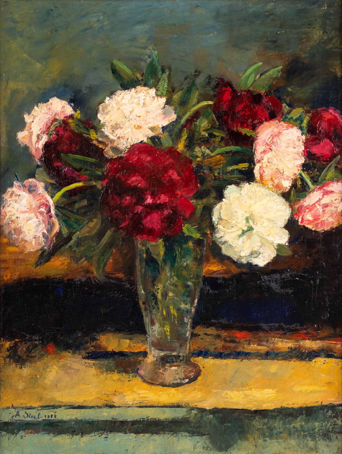 Albert STEEL (c.1915) 'Flowers' oil on canvas. 1952. (W: 50 x H: 65 cm)