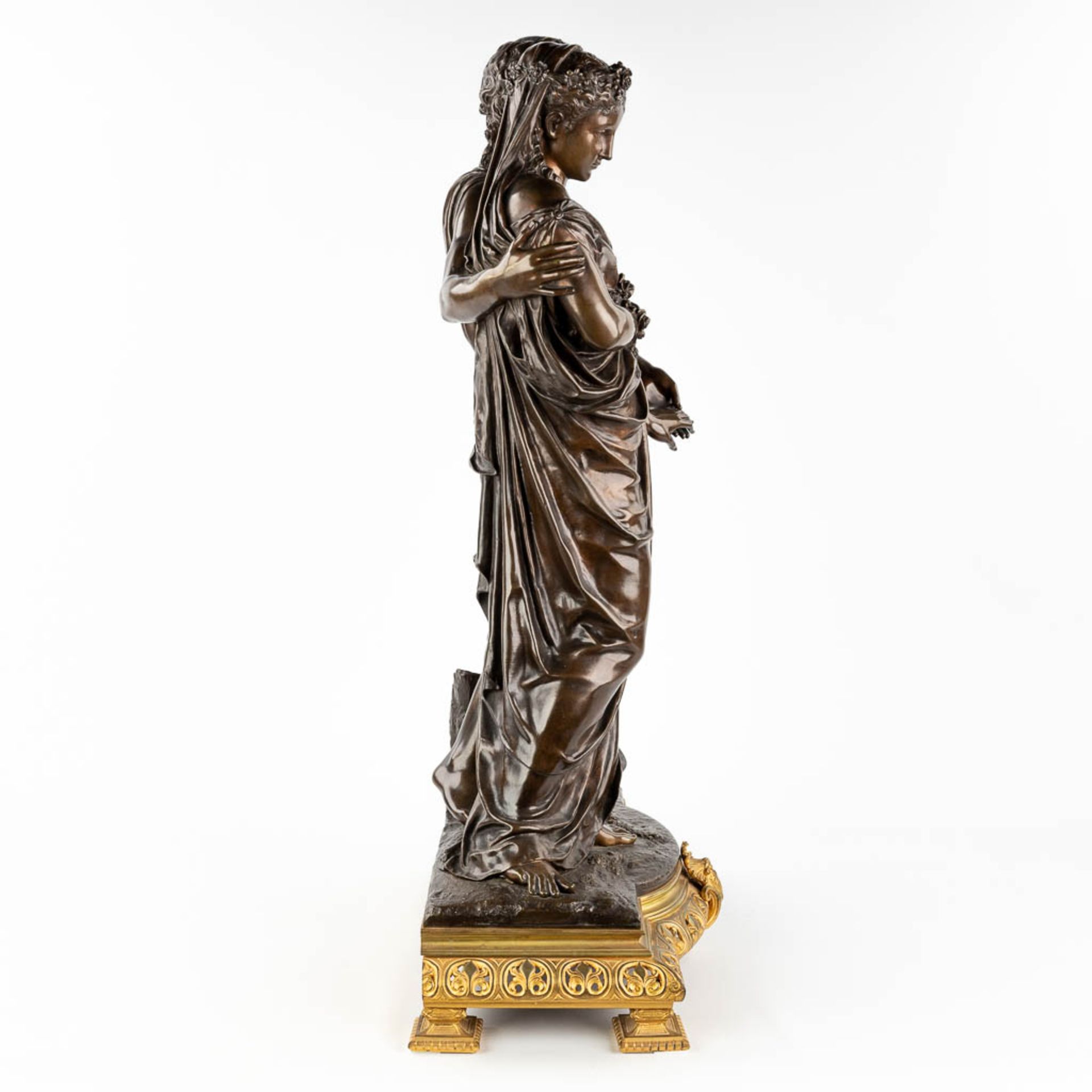 Jean-Baptiste GERMAIN (1841-1910) 'Figure of classical youth and maiden' patinated bronze. (L: 25 x - Image 5 of 11