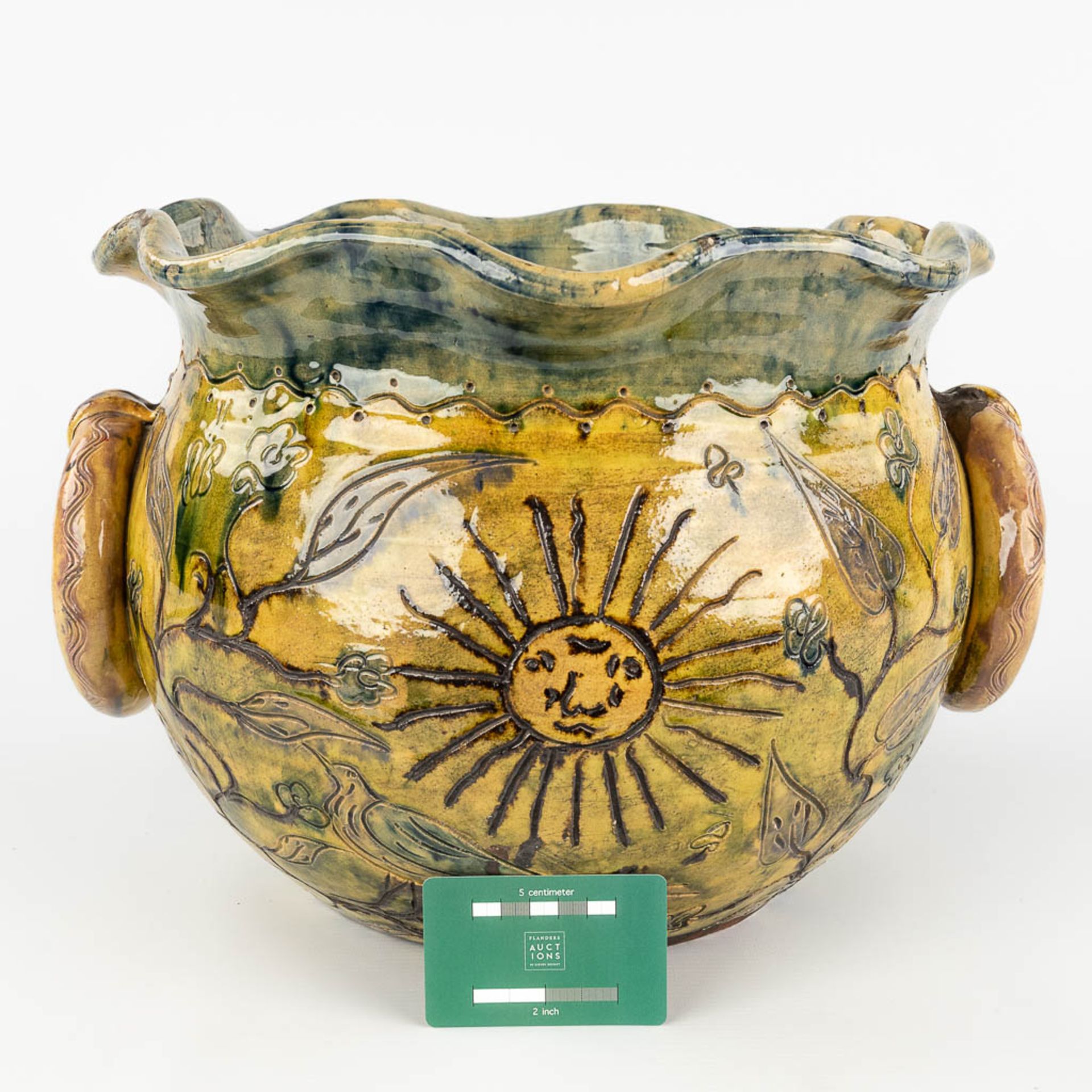 A Cache pot made of Flemish Earthenware, Bredene. 19th century. (L: 36,5 x W: 40 x H: 28 cm) - Image 2 of 12