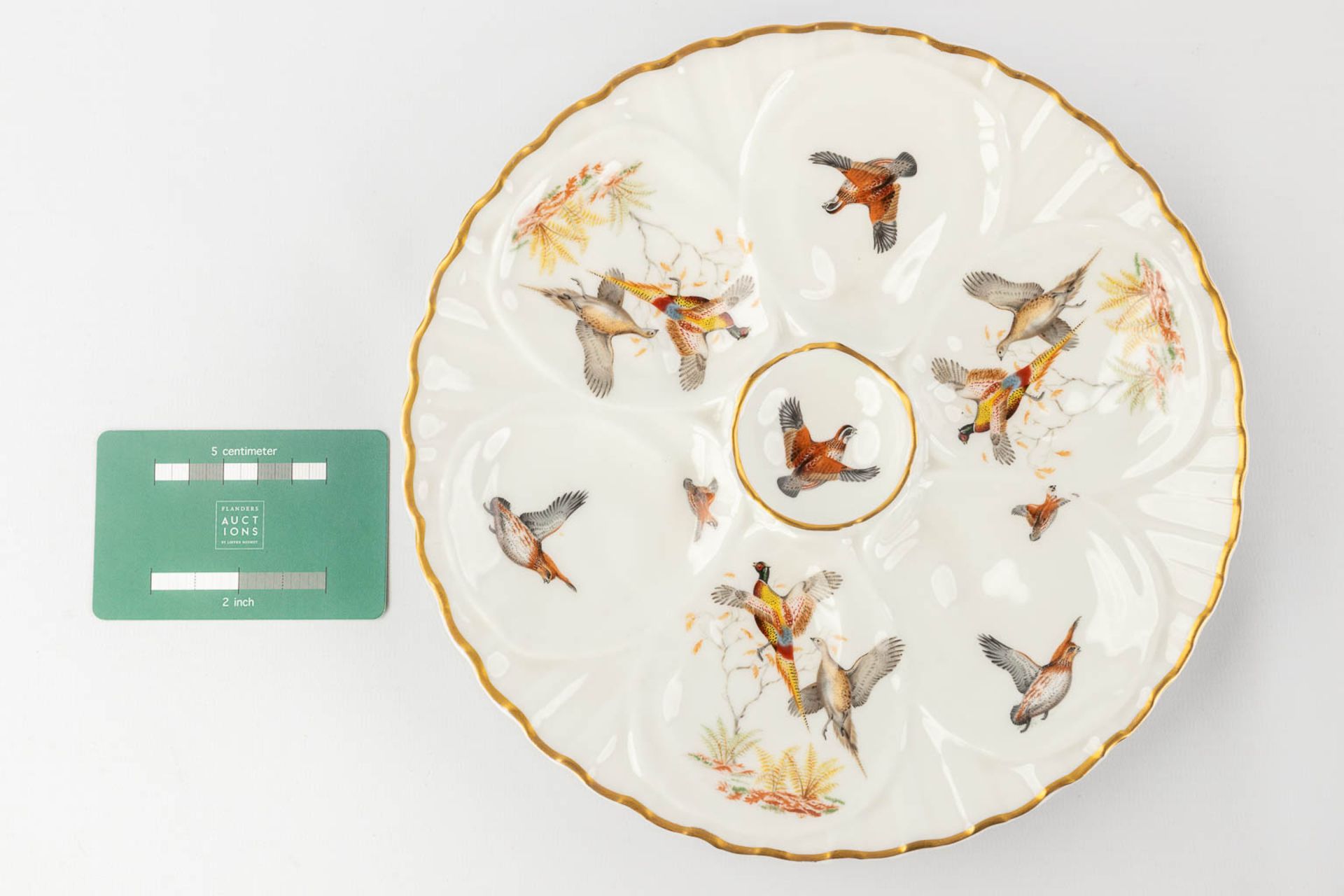 Porcelaine De Paris, France, a collection of 12 oyster plates decorated with birds. 20th C. (D: 23 c - Image 2 of 14