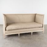 An antique settee with straight sides, Louis XVI style. (L: 84 x W: 188 x H: 90 cm)