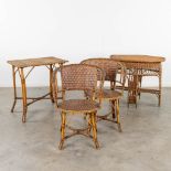 A set of 2 tables and 2 chairs, made of rotan. Circa 1920. (L: 52 x W: 81 x H: 73 cm)