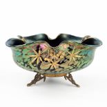 A Pâte-de-Verre glass bowl on a bronze base, Art Nouveau. (H: 12 x D: 26,5 cm)