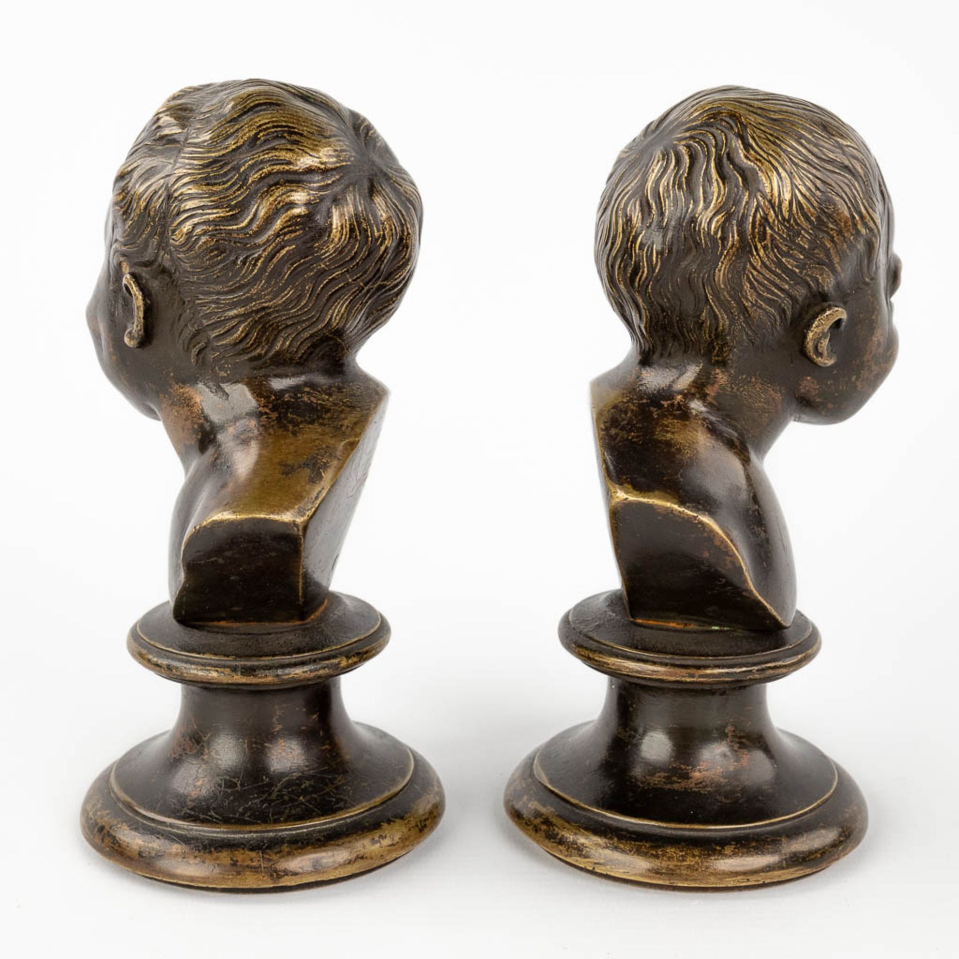Jean Antoine HOUDON (1741-1828)(after) 'Jean qui rit et Jean qui pleure' patinated bronze. (H: 18 x - Image 5 of 11